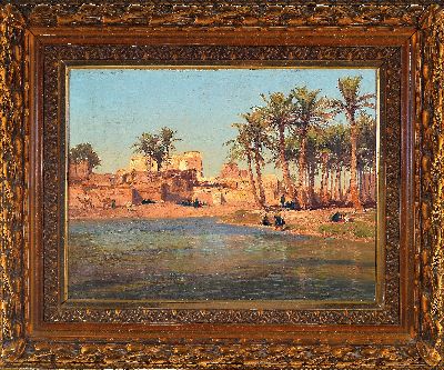 27047154k - Georg Macco, 1863 Aachen-1933 Genua, ´Fellachen Dorf bei Kairo´ so verso auf altem ...