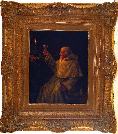 27047168k - Max Scholz, 1855-1906 München, der Connaisseur, Mönch bei der Weinprobe im Keller, ...