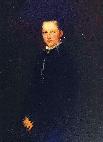 Image Max Scholz, 1855-1906 München, Damenporträt, junge Frau in schwarzem Kleid und weißem ...