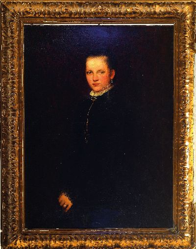 27047169k - Max Scholz, 1855-1906 München, Damenporträt, junge Frau in schwarzem Kleid und weißem ...