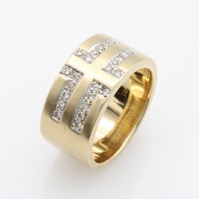 27047196a - Ring mit Brillanten, GG 585/000, Brill. zus. ca. 0.12 ct Weiß/si, massive Verarbeitung, ...