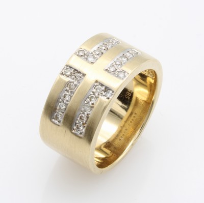 27047196b - Ring mit Brillanten, GG 585/000, Brill. zus. ca. 0.12 ct Weiß/si, massive Verarbeitung, ...