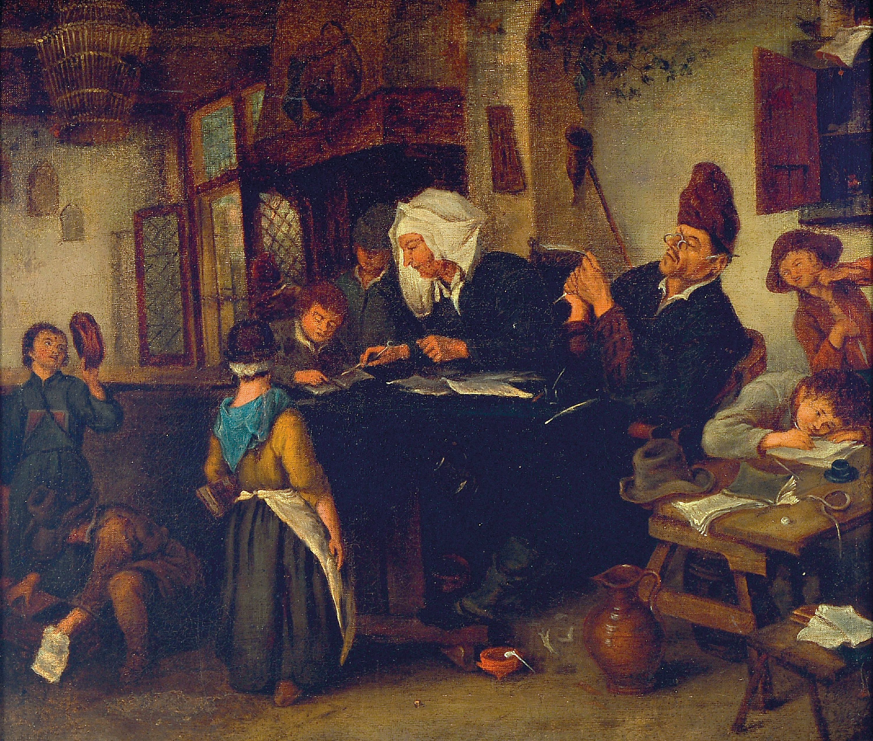 Image 27047244 - Kopist nach Jan Steen (1626-1679): Die Dorfschule, Malerei des 19.Jh., vielfigurige ...