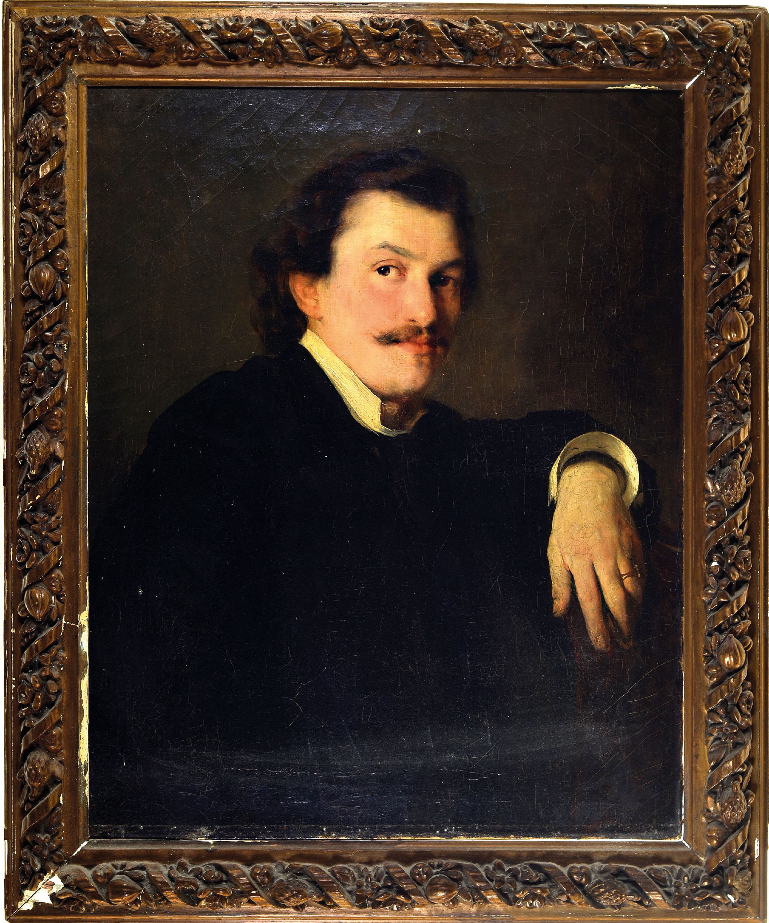 Detail k: Alois Erdelt, 1851 Herzogswalde-1911 München, Bildnis eines Mannes im mittleren Alter, Bruststück mit aufgelehntem Arm, links oben signiert und ...