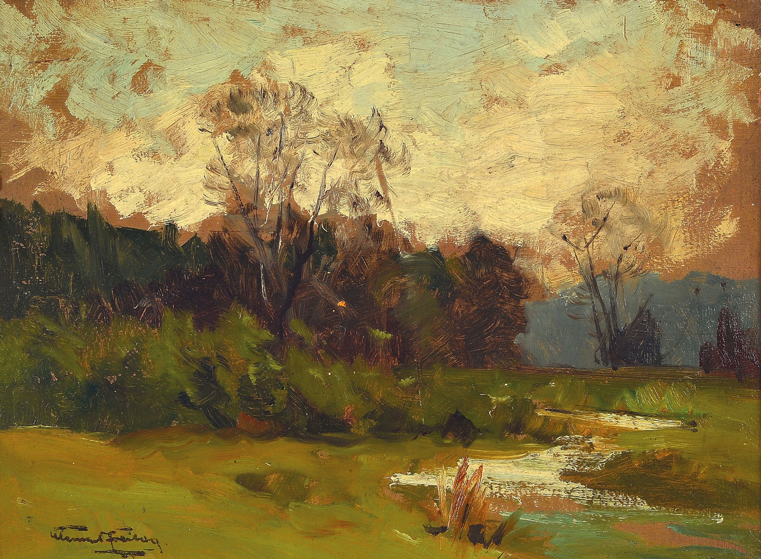 Image 27047247 - Clemens Freitag, 1883 Heisingen-1969 München , bayerische Landschaftsstudie, links ...