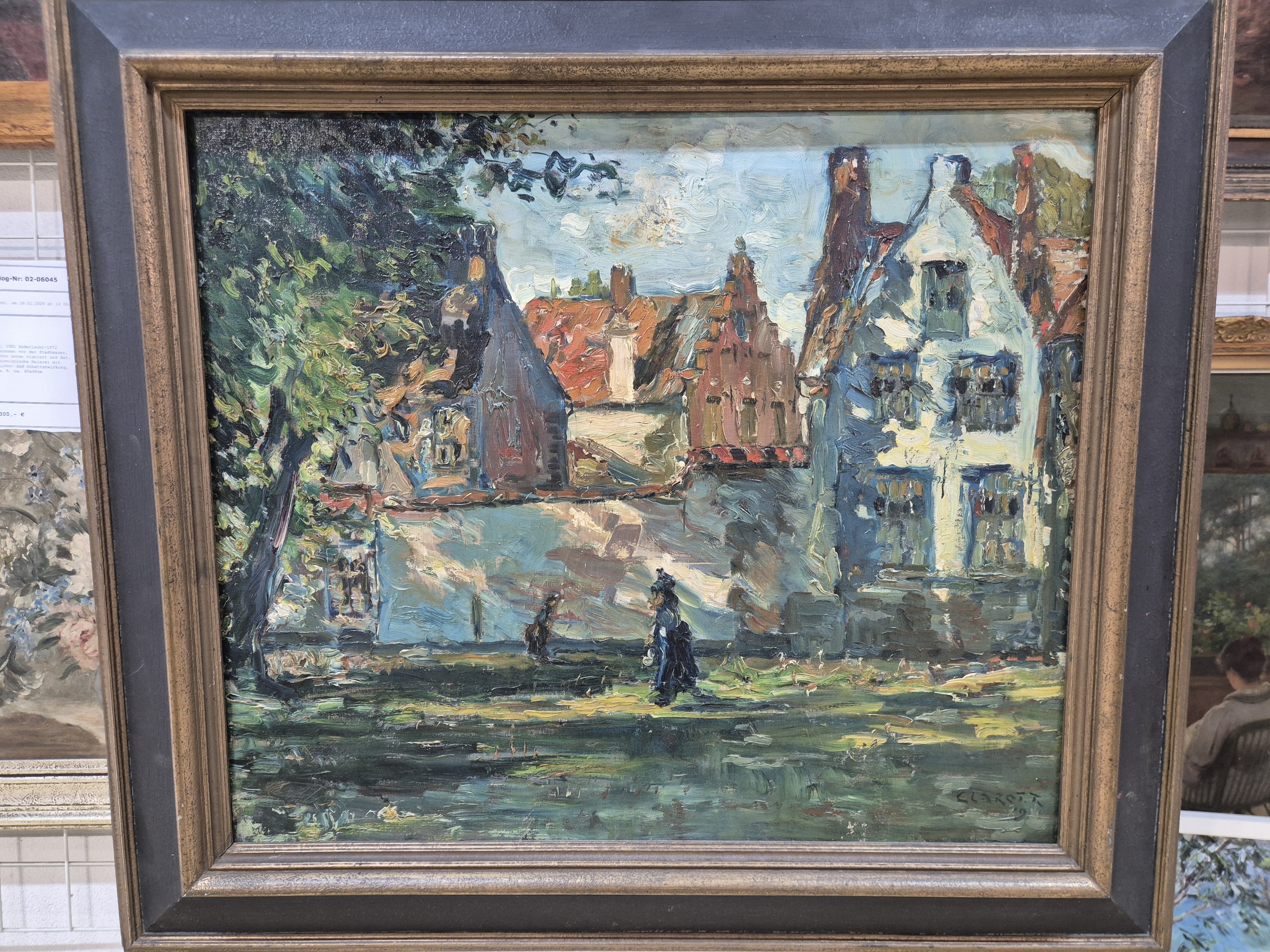 Detail a: René Clarot, 1882 Anderlecht-1972 Ixelles, Personen vor der Stadtmauer, Öl/Lwd, rechts unten signiert und dat. 19, expressionistische Malerei mit ...