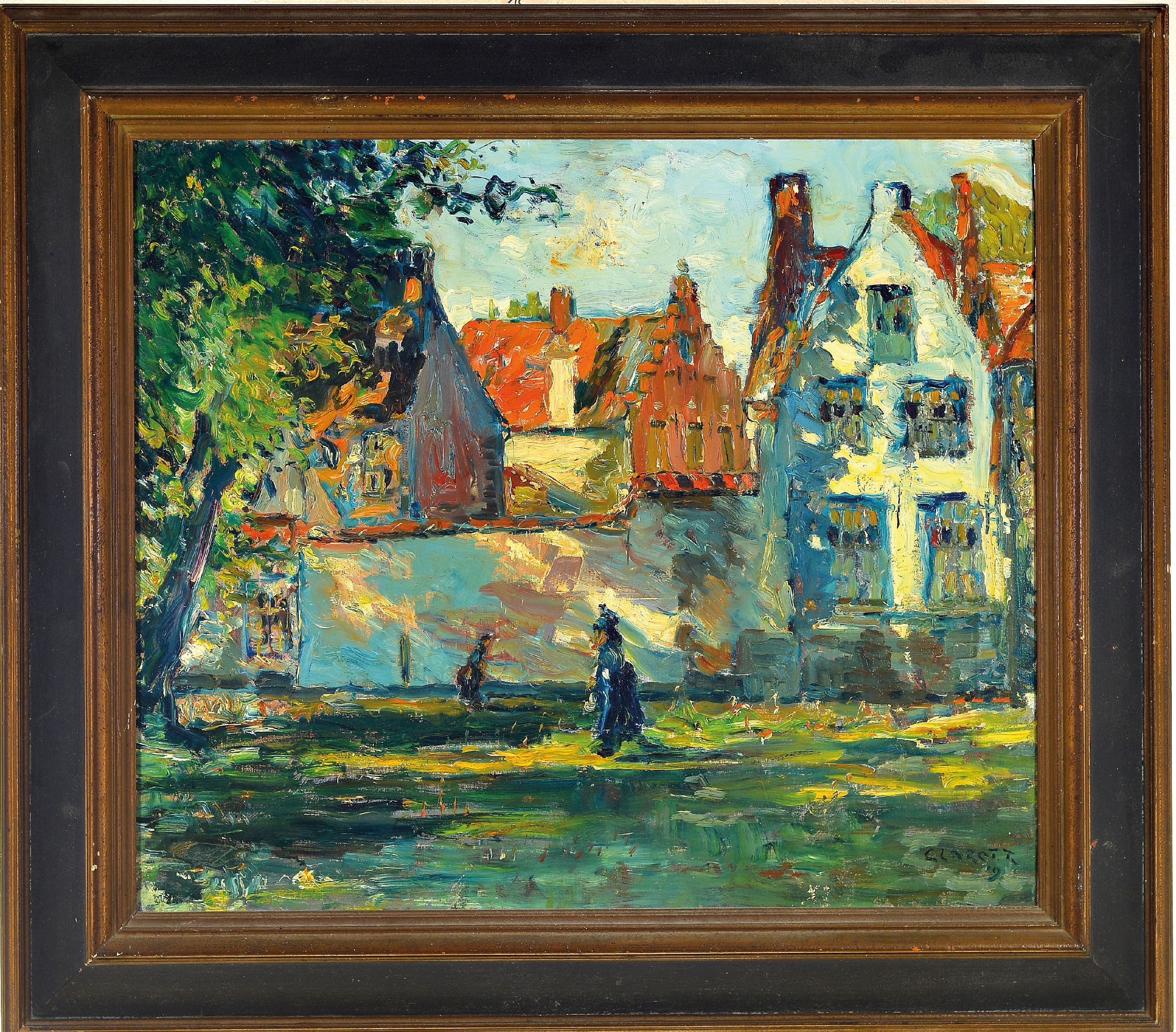 Detail k: René Clarot, 1882 Anderlecht-1972 Ixelles, Personen vor der Stadtmauer, Öl/Lwd, rechts unten signiert und dat. 19, expressionistische Malerei mit ...