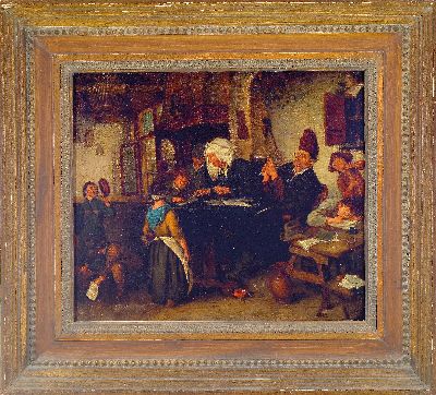 27047244k - Kopist nach Jan Steen (1626-1679): Die Dorfschule, Malerei des 19.Jh., vielfigurige ...