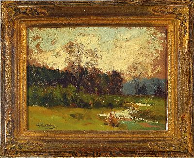 27047247k - Clemens Freitag, 1883 Heisingen-1969 München , bayerische Landschaftsstudie, links ...