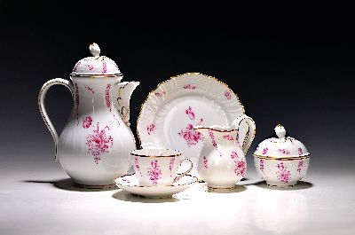 Image Coffee service Sanssouci purple, Hutschenreuther, Dresden, porcelain, gold decoration, 6 ...