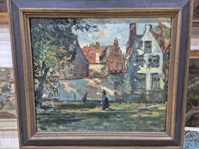 27047261a - René Clarot, 1882 Anderlecht-1972 Ixelles, Personen vor der Stadtmauer, Öl/Lwd, rechts ...