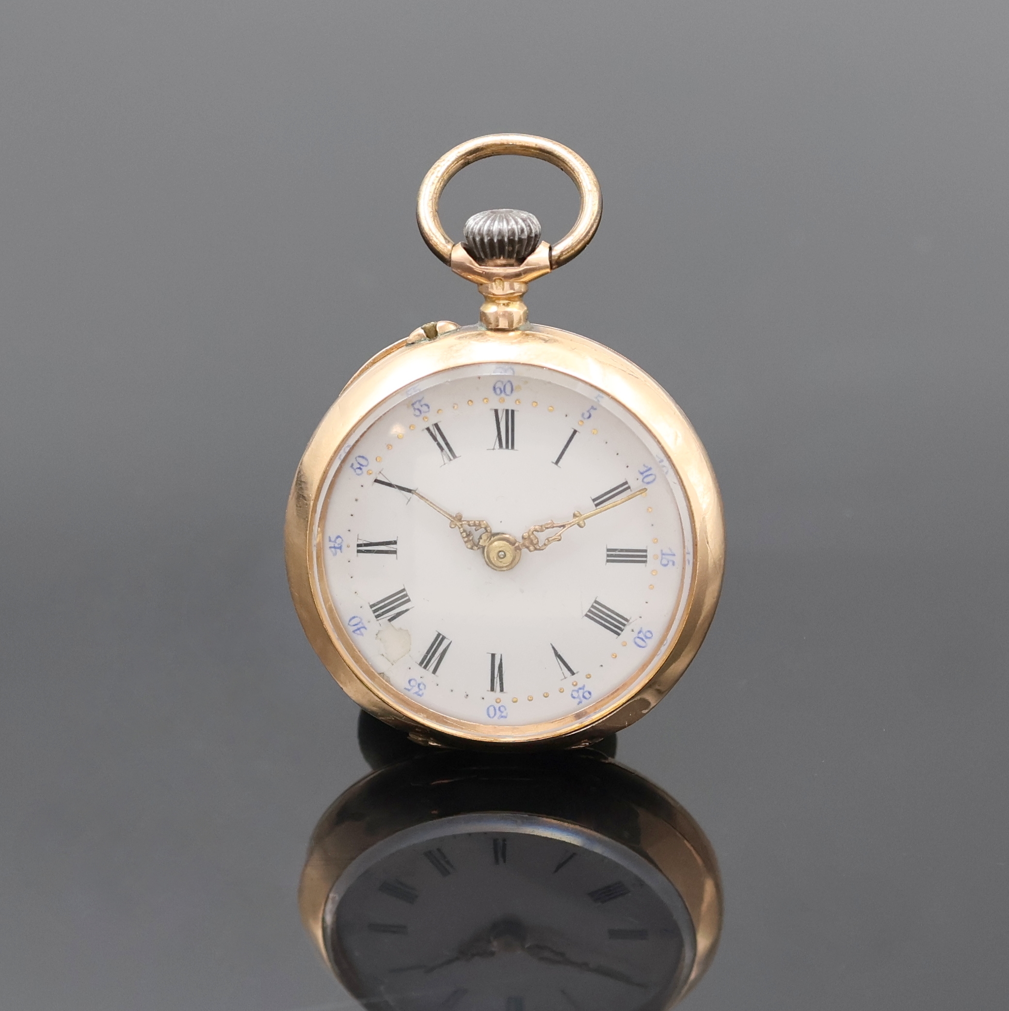 Image 27047609 - Offene Damentaschenuhr in RG 585/000, Schweiz um 1910, Geh. dell., guill. Rückdeckel m. ...