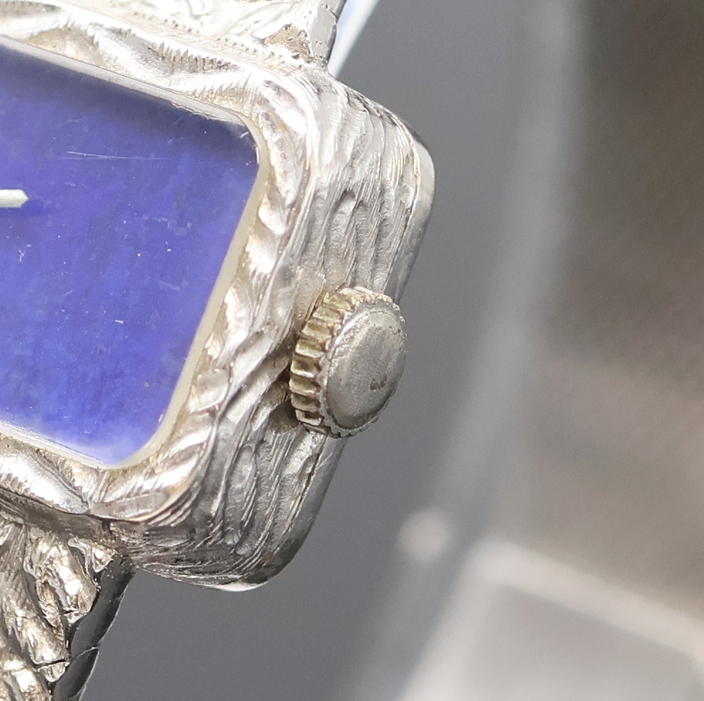 Detail c: Damenarmbanduhr bezeichnet Alpina in WG 750/000, Schweiz um 1965, Handaufzug, Boden aufgedr., Goldband, Lapislazuli-Zifferbl., silb. Zeiger, verg. ...