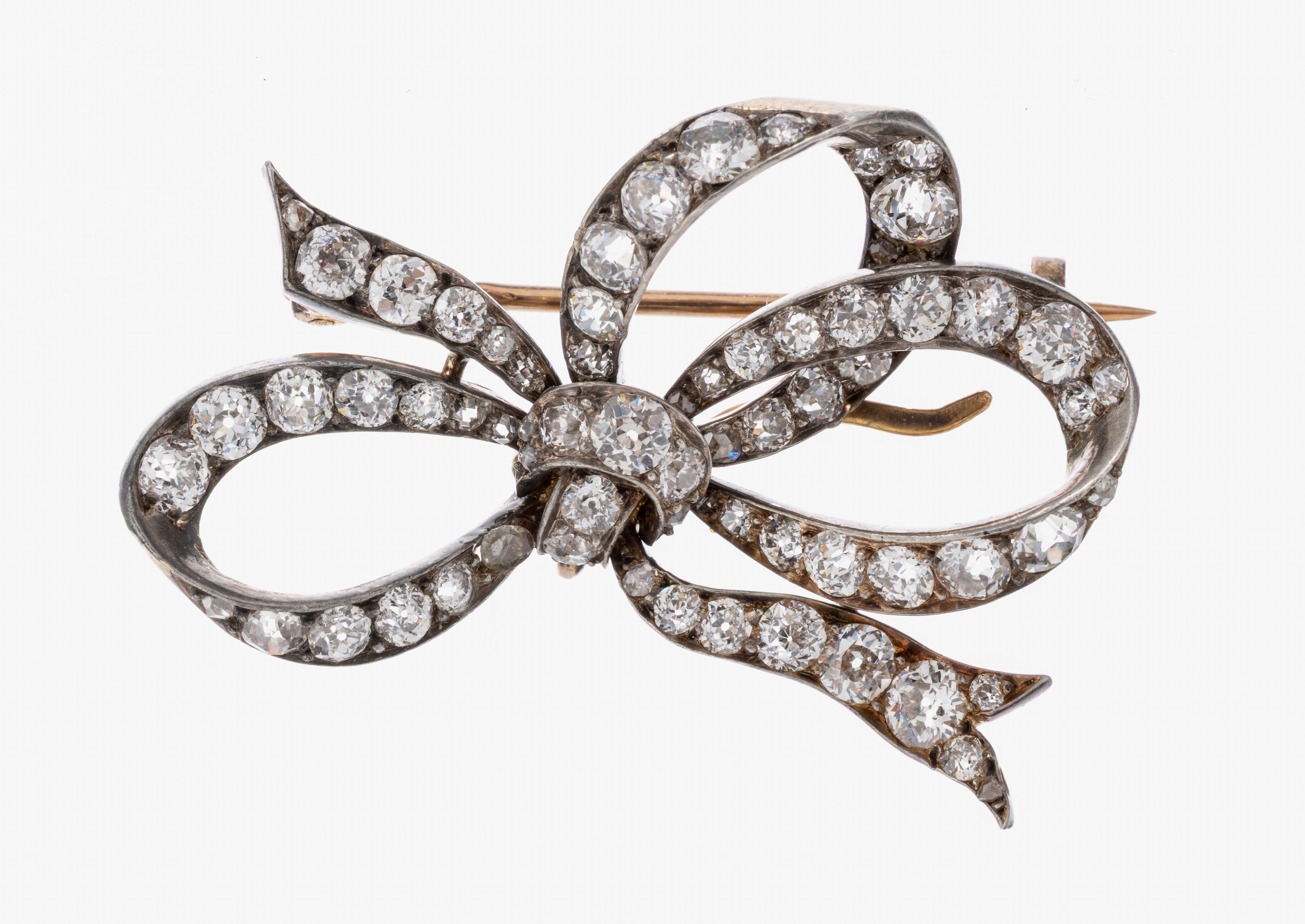 Image 27047621 - 18 kt Gold Diamant-Schleifenbrosche, Frankreich um 1860/70, GG 750/000, Adlerkopfpunze, ...