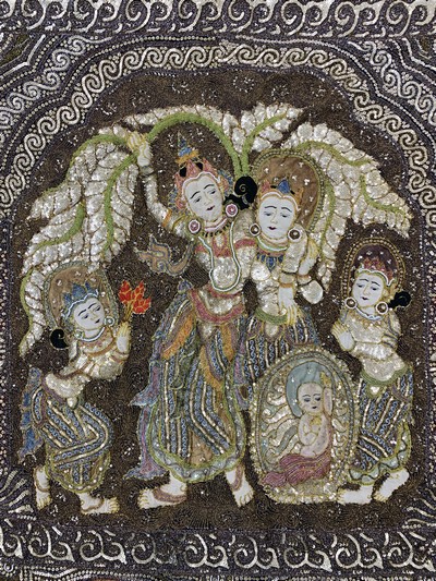 27047600c - ´Kalaga´Stickerei, Burma, Anfang 20.Jhd, Metallstickerei mit Glassperlen, ca. 173 x 173 ...