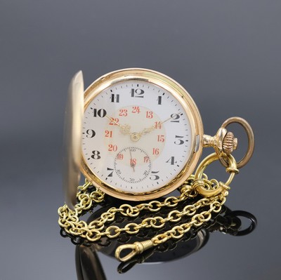 Image Herrensavonette in RG 585/000 mit vergoldeter Kette, Schweiz um 1925, guill. Geh. dell., ...