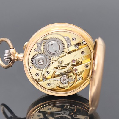 27047609d - Offene Damentaschenuhr in RG 585/000, Schweiz um 1910, Geh. dell., guill. Rückdeckel m. ...