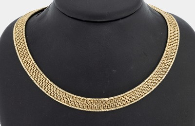 Image 14 kt Gold Collier, GG 585/000, Flechtmuster, B. ca. 1 cm, L. ca. 20 cm, Kastenschloss ...