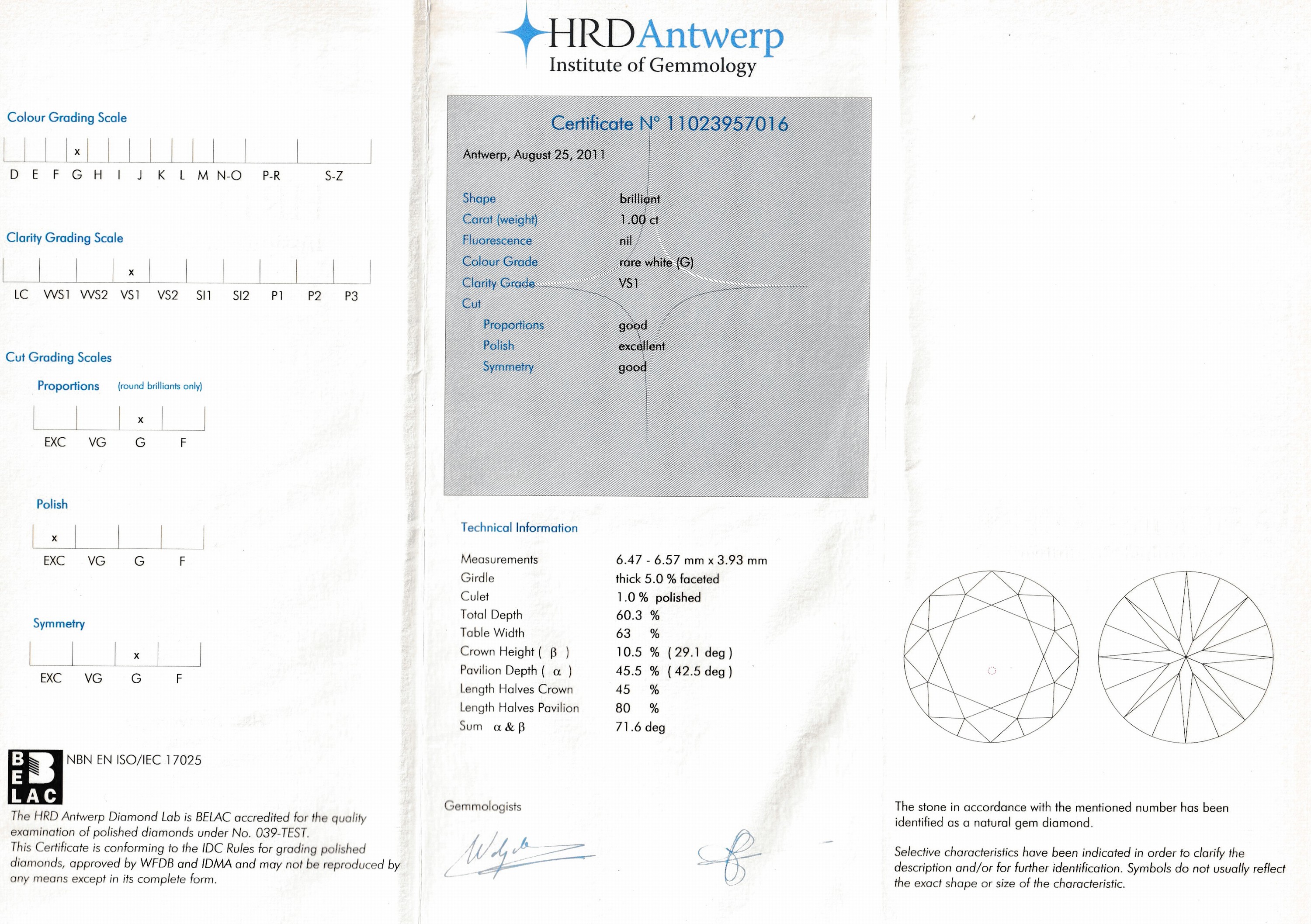 Detail a: 18 kt Gold Brillant-Ring, WG 750/000, mittig Brillant ca. 1.00 ct feines Weiß(G)/vs1, Ringschultern mit Brillanten zus.ca. 0.12 ct feines ...