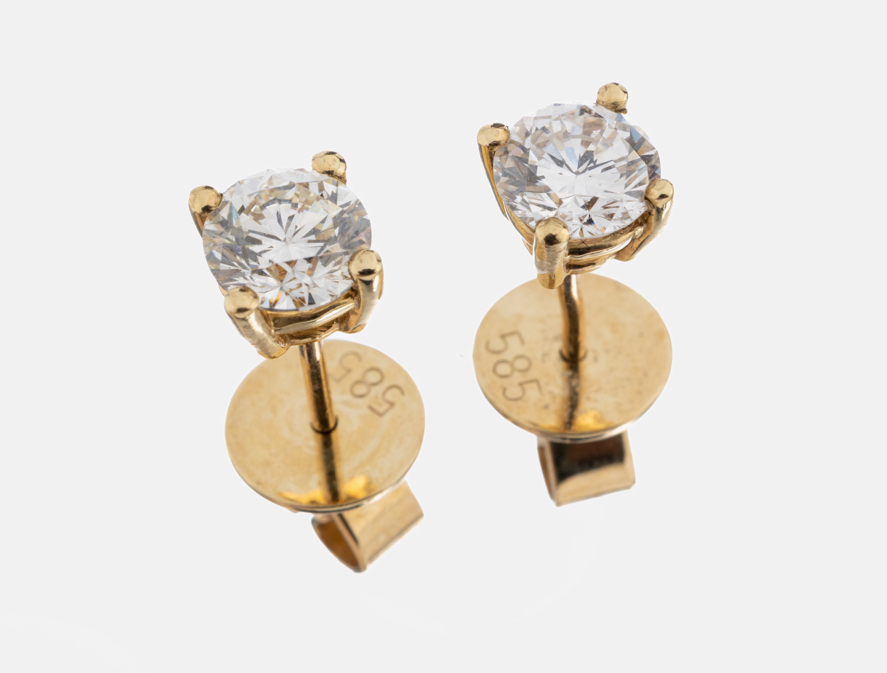 Image 27047894 - Paar 14 kt Gold Brillant-Ohrstecker, GG 585/000, 2 Brillanten zus. ca. 1.06 ct Weiß- ...