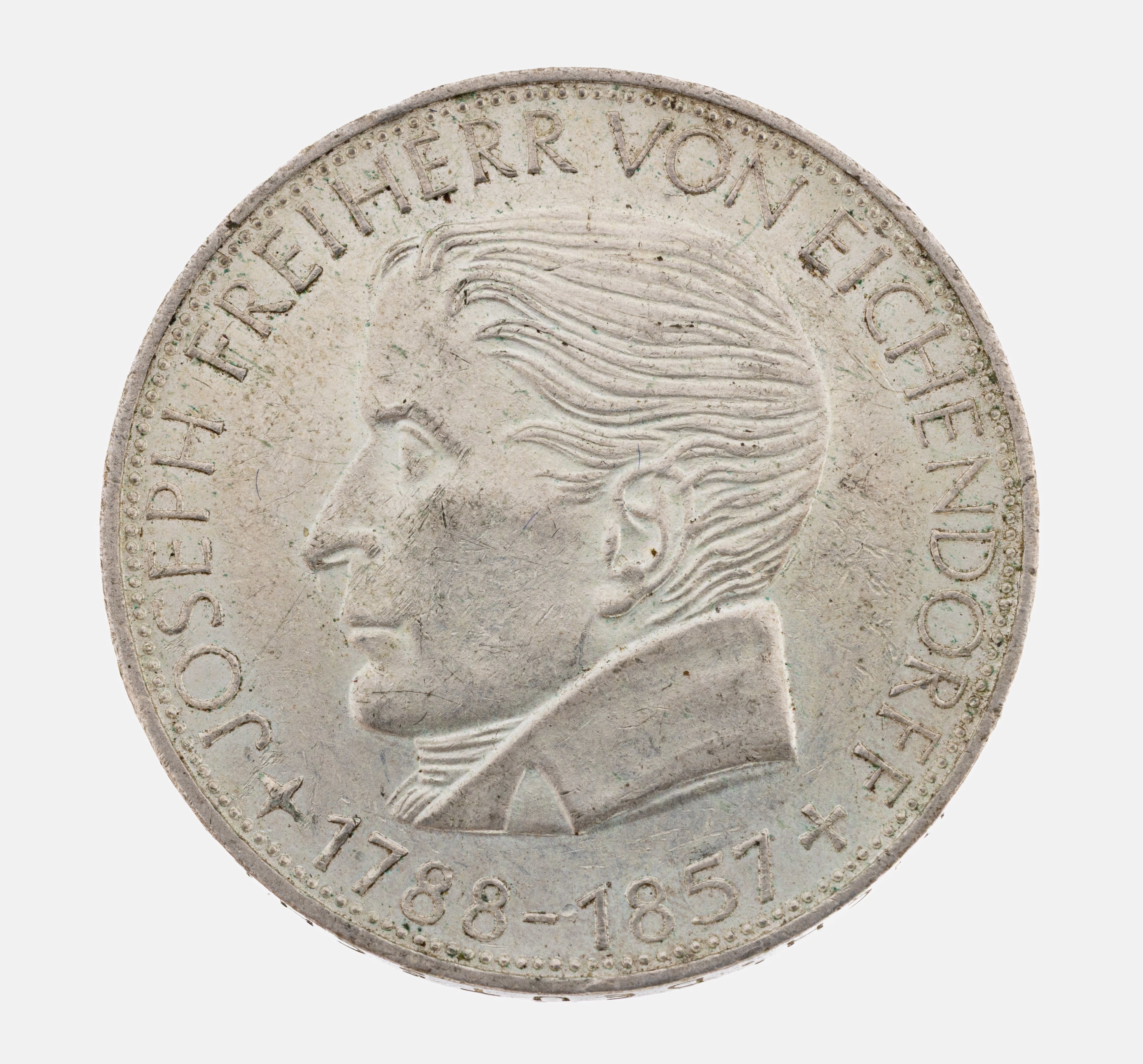 Image 27047898 - Silbermünze 5 Mark, Deutschland, 1957, Freiherr von Eichendorff