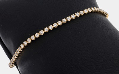 Image 14 kt Gold Brillant-Rivierarmband, GG 585/000, 65 Brillanten zus. ca. 2.08 ct (grav.) ...