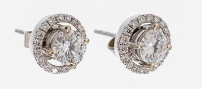 Image Paar 14 kt Gold Brillant-Ohrstecker, WG 585/000, 2 Brillanten zus. ca. 1.04 ct ...