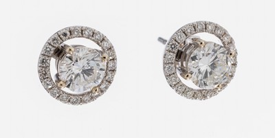 Image Paar 18 kt Gold Brillant-Ohrstecker, WG 750/000, 2 Brillanten zus. ca. 1.35 ct feines ...