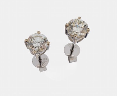 Image Paar 14 kt Gold Brillant-Ohrstecker, WG 585/000, 2 Brillanten zus. ca. 1.25 ct ...