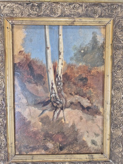 27047891a - Carl Spitzweg, 1808-1885 München, ´Baumstudie´, Studie zweier Birken auf sandigem wohl ...