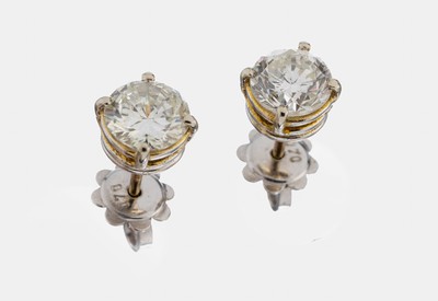 Image Paar 14 kt Gold Brillant-Ohrstecker, WG 585/000, 2 Brillanten zus. ca. 2.10 ct ...