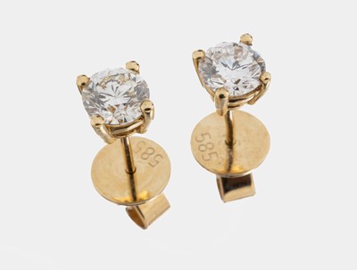 Image Paar 14 kt Gold Brillant-Ohrstecker, GG 585/000, 2 Brillanten zus. ca. 1.06 ct Weiß- ...