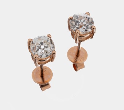 Image Paar 14 kt Gold Diamant-Ohrstecker, RG 585/000, 2 Altschliffdiamanten zus. ca. 1.02 ct ...