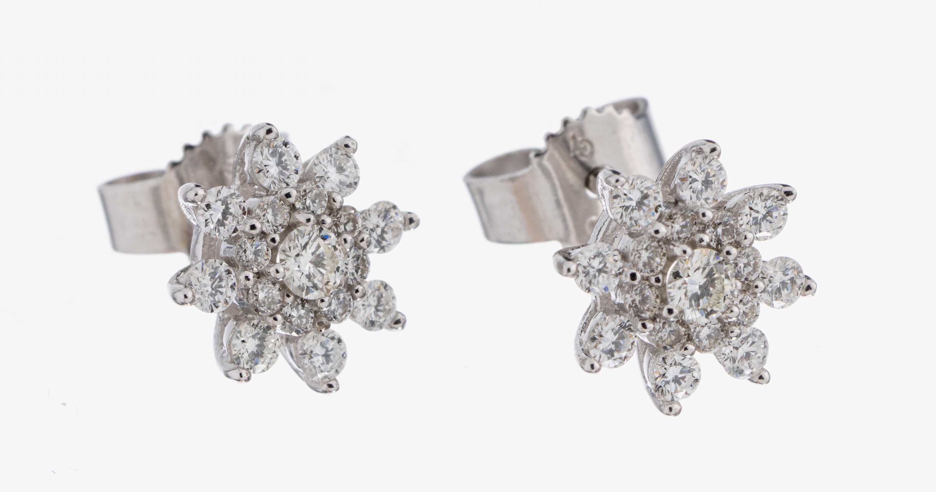 Image 27047949 - Pair of 14 kt gold brilliant-earrings , WG 585/000, star shaped, 34 brilliants total ...