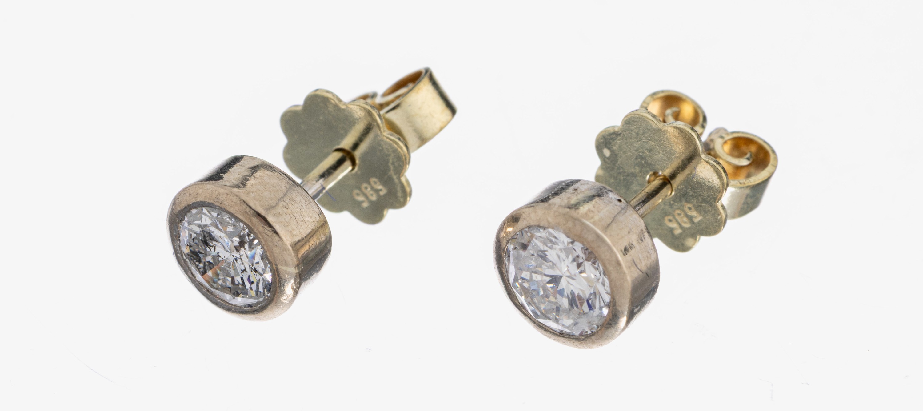 Image 27047974 - Paar 14 kt Gold Brillant-Ohrstecker, WG 585/000, 2 Brillanten zus. ca. 1.05 ct Weiß- ...