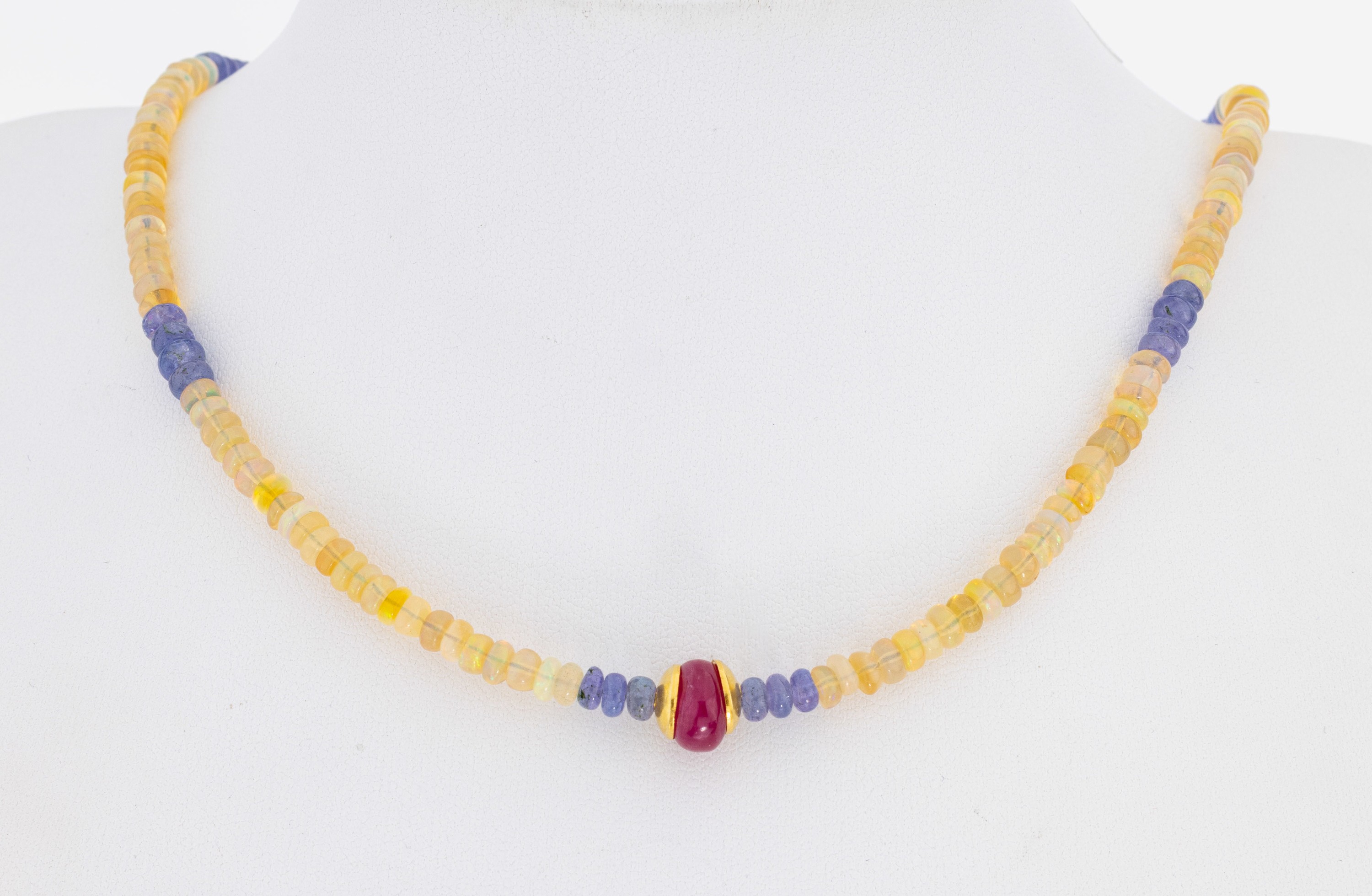 Image 27047984 - Opal-Tansanit-Rubin-Collier, Opal-Linsen, schönes Farbspiel, Tansanit-Linsen, ...