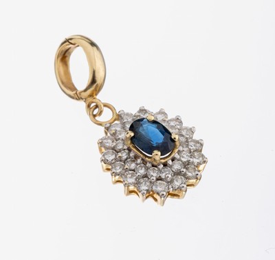 Image 14 kt Gold Saphir-Brillant-Clipanhänger, GG585/000, mittig erhaben gefasster ...