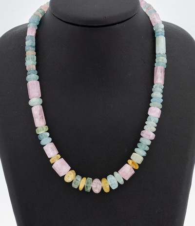 Image Coloured stone-necklace , links in differentsizes and shapes, aquamarines morganites and ...