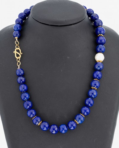 Image Lapislazuli-Perl-Collier, im Verlauf Lapislazuli-Kugeln, D. ca. 10.6-12.8 mm, 1 l. ...