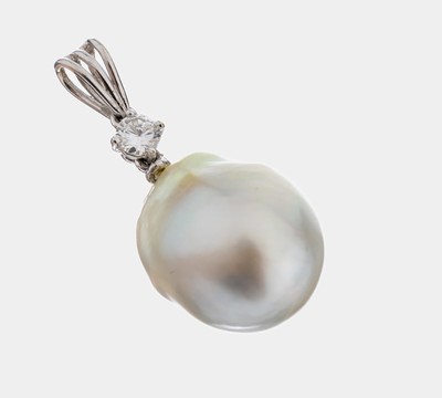 Image 18 kt Gold Perl-Brillant-Anhänger, WG 750/000 gepr., bewegl. abgehangene unrunde ...