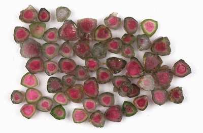 Image Lot Wassermelonen-Turmaline, ca. 93.3 ct, Scheiben in versch. Größen, Formen und ...