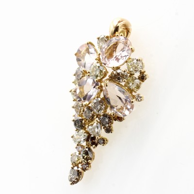 27047979b - Clipanhänger mit Morganiten und Diamanten, GG 750/000, Diam. in versch. Schliffarten ...
