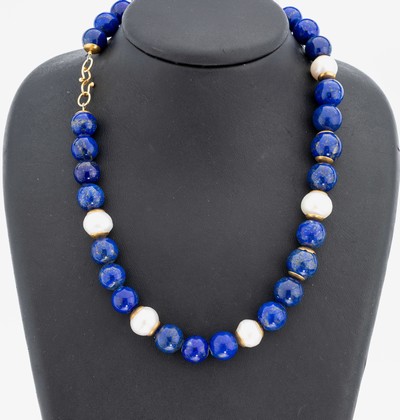 Image Lapislazuli-Perl-Collier, Lapislazuli- Kugeln mit Pyrit-Einschlüssen, D. ca. 11-13 mm, ...