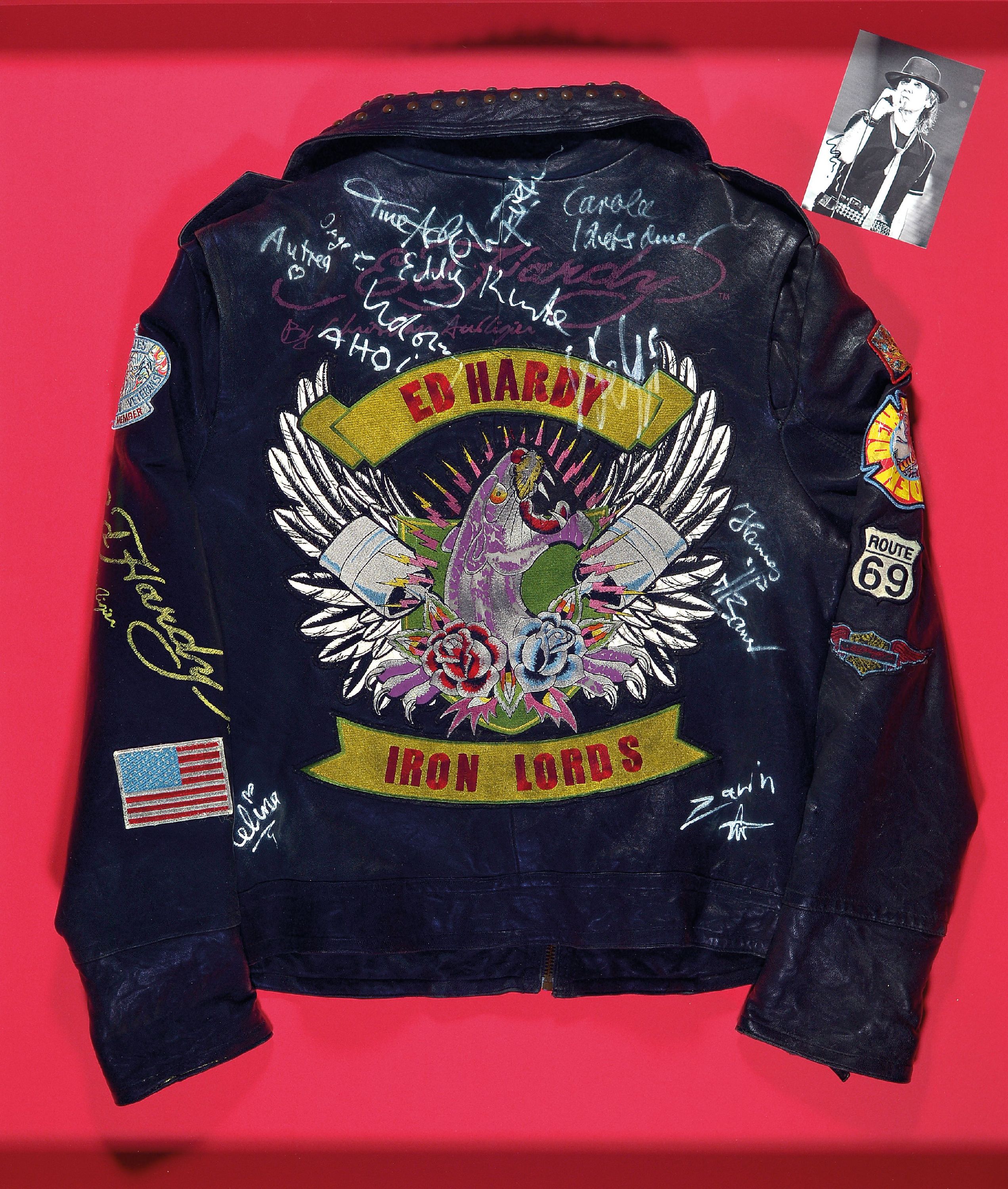Image 27048027 - Udo Lindenberg, geb. 1946, Ed Hardy Lederjacke mit Unterschriften von Udo Lindenberg, ...