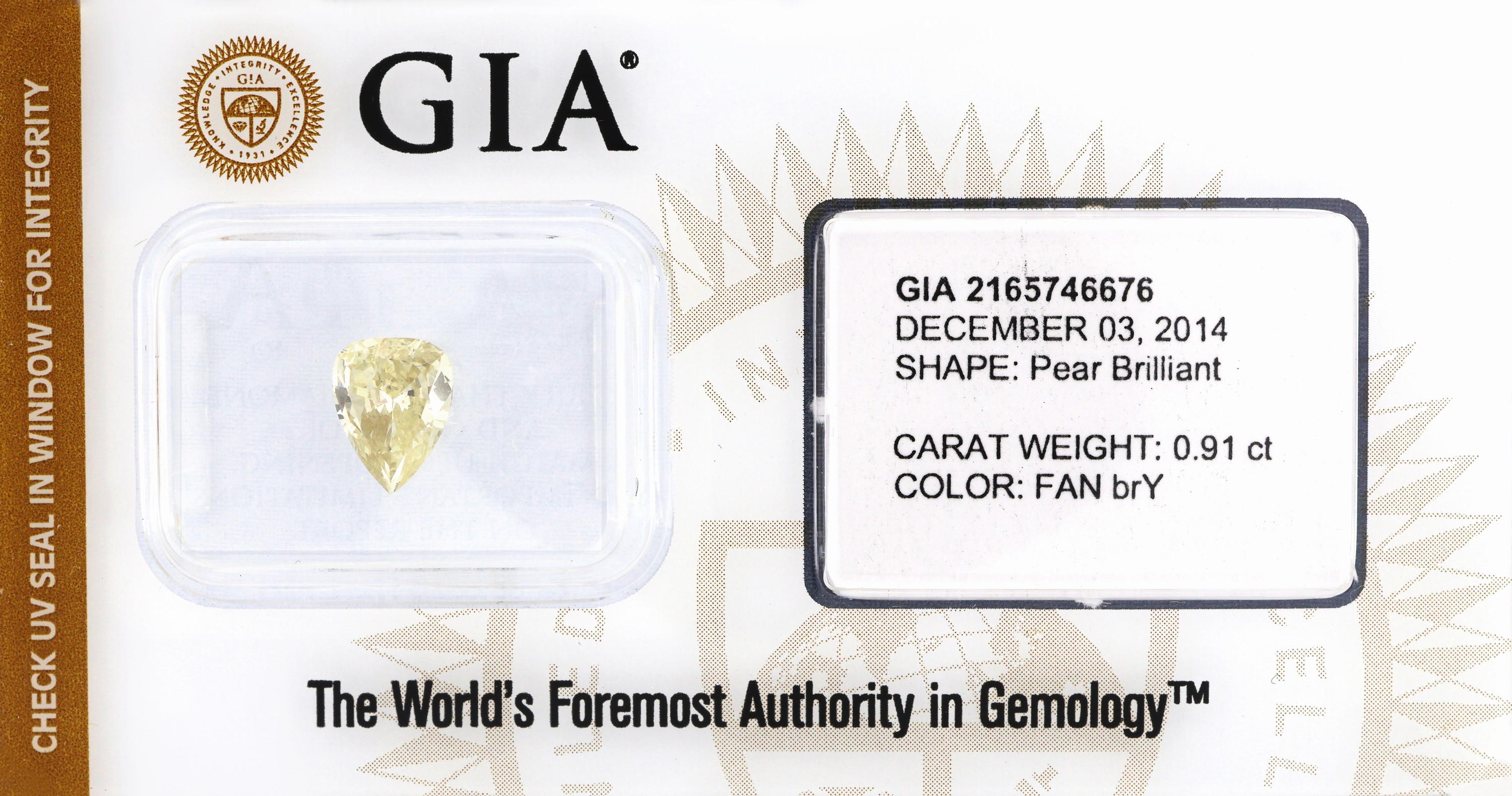 Image 27048058 - Loser Diamant-Tropfen, 0.91 ct Natural Fancy Brownish Yellow, verschweißt, GIA Expertise ...