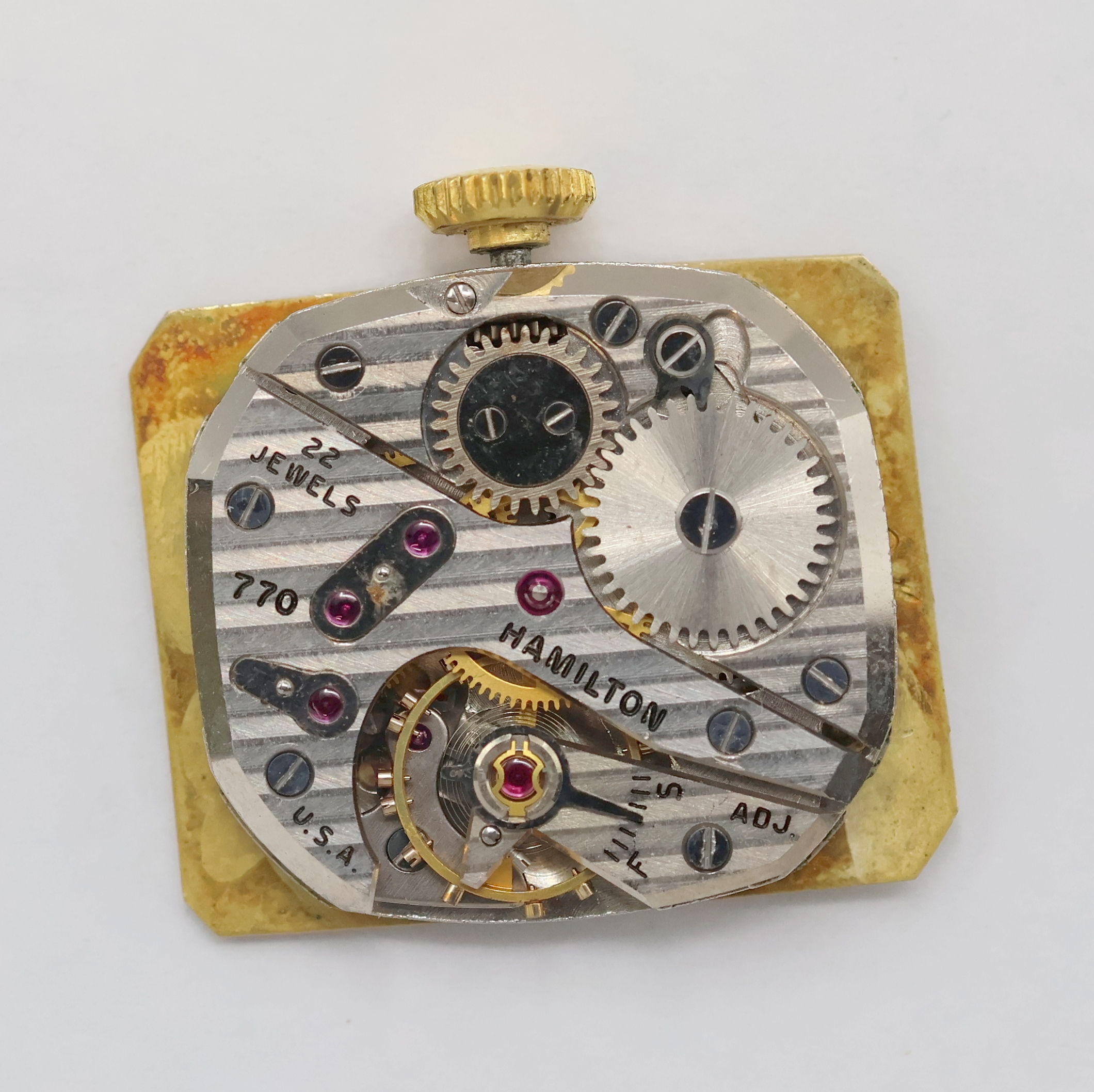 Detail e: HAMILTON Armbanduhr 14k Gold filled mit Diamanten, USA um 1955, Handaufzug, Boden aufgedr., Geh. teils m. Diamanten bes., champagnerfarb. Zifferbl. ...