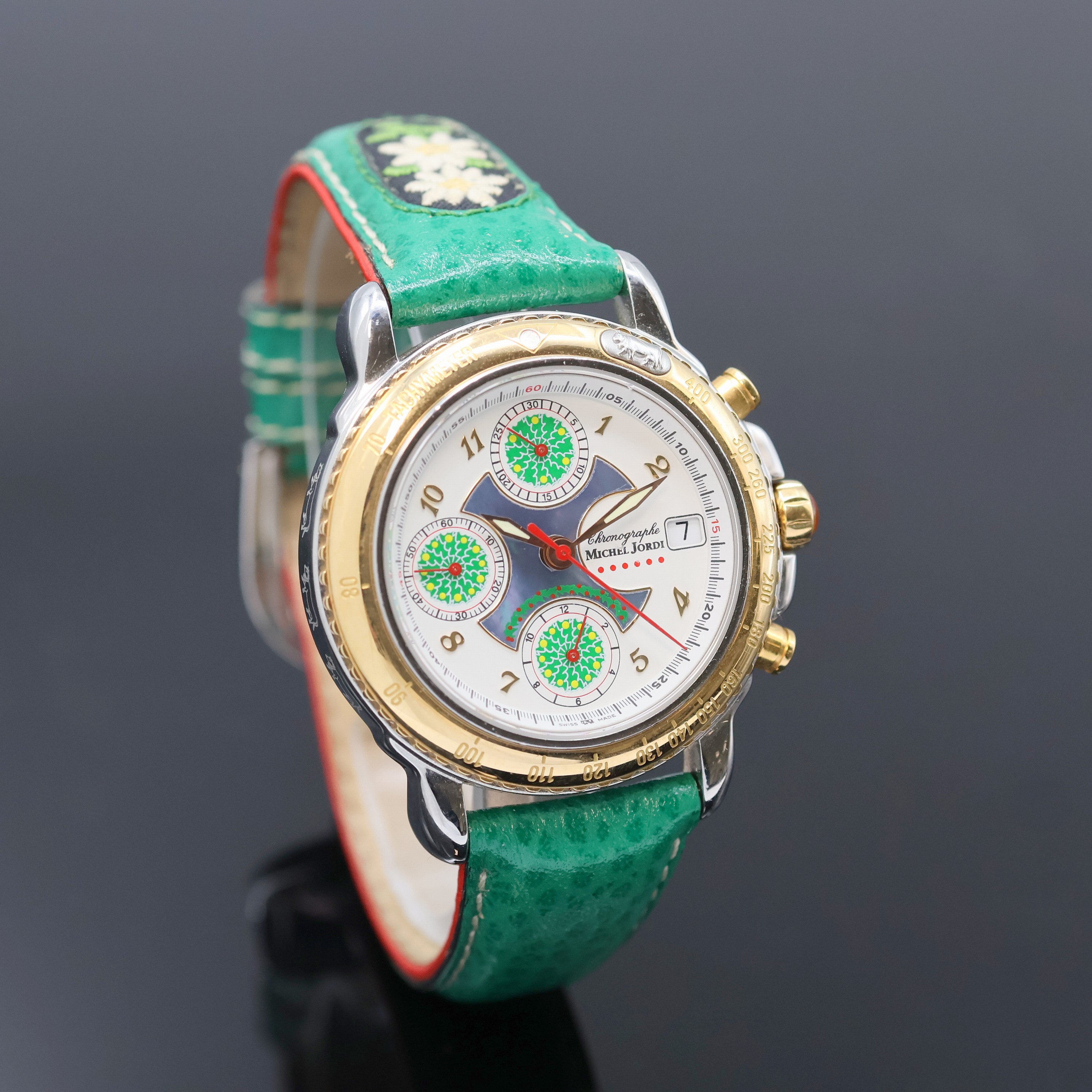 Detail b: MICHEL JORDI auf 499 Stück limitierter Armbandchronograph Referenz 3970, Schweiz um 1995, Automatik, beids. vergl. Edelstahlgeh., Boden 6-fach ...