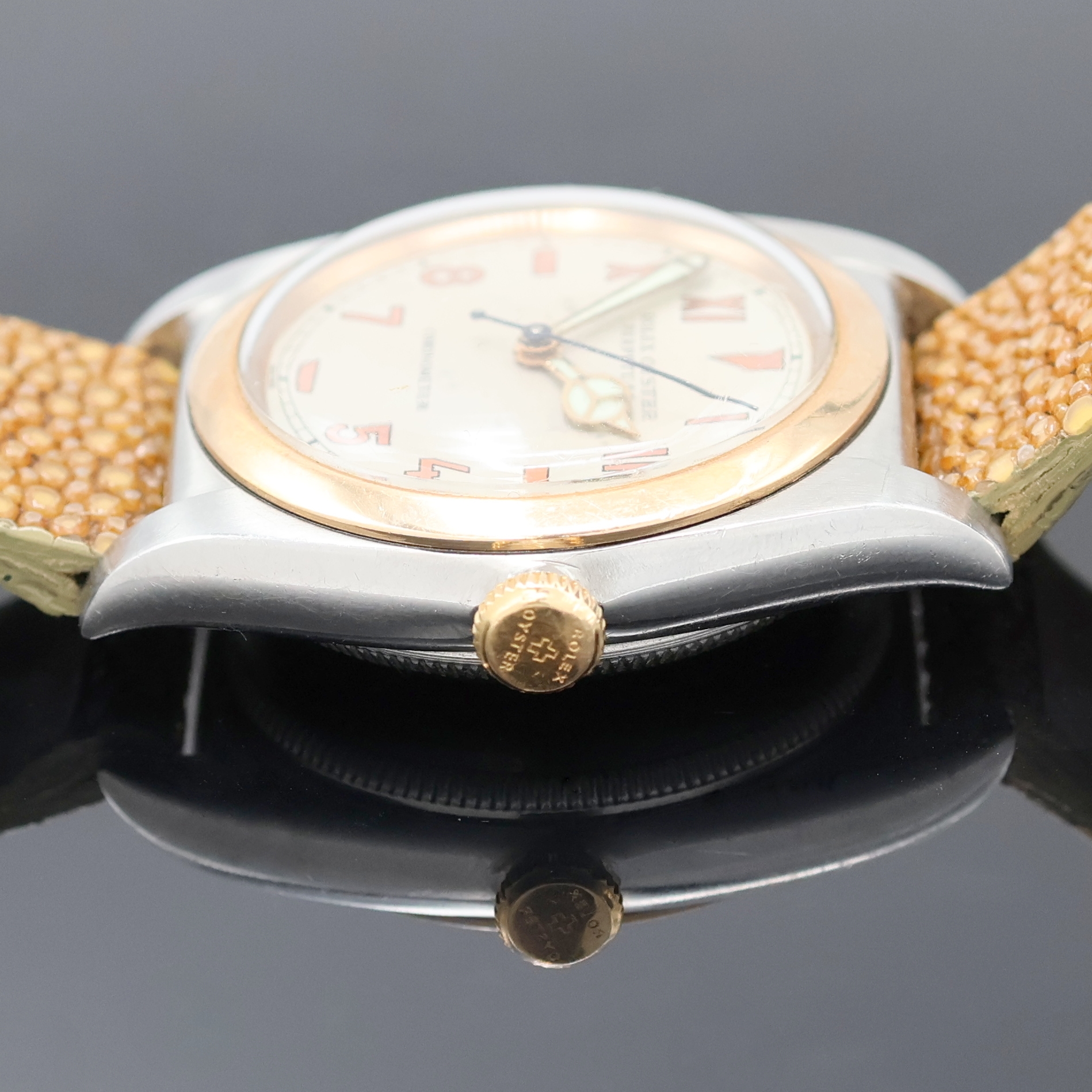 Detail c: ROLEX Oyster Perpetual Bubble Back Chronometer Armbanduhr Referenz 3133, Schweiz um 1947, Automatik, Edelstahlgeh., Boden u. Krone verschr., ...
