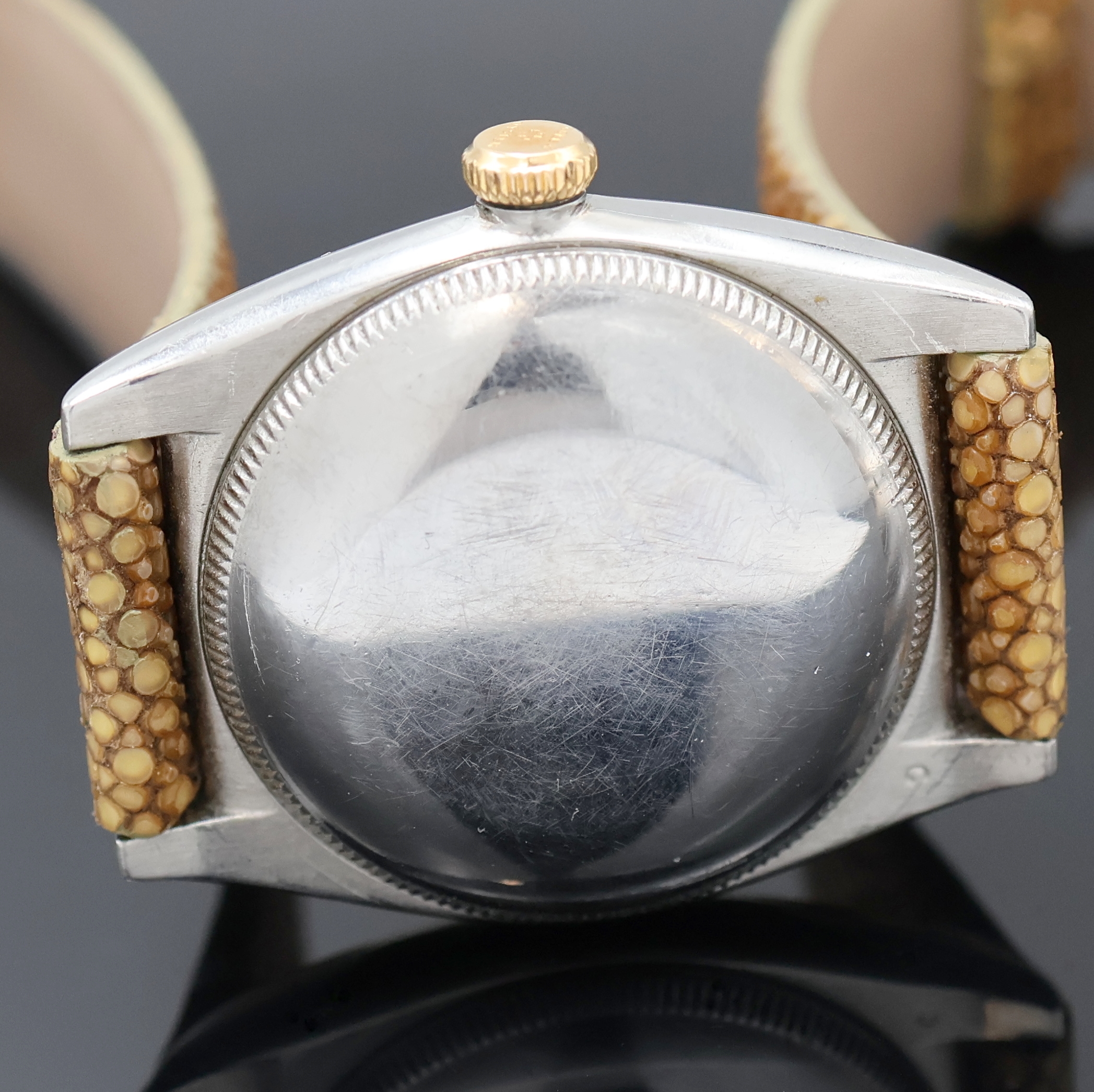Detail d: ROLEX Oyster Perpetual Bubble Back Chronometer Armbanduhr Referenz 3133, Schweiz um 1947, Automatik, Edelstahlgeh., Boden u. Krone verschr., ...