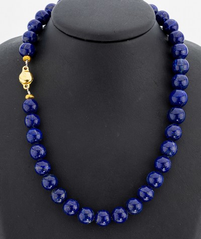 Image Lapislazuli-Collier, Lapislazuli-Kugeln, D.ca. 11-13.2 mm, Magnetschließe Metall ...